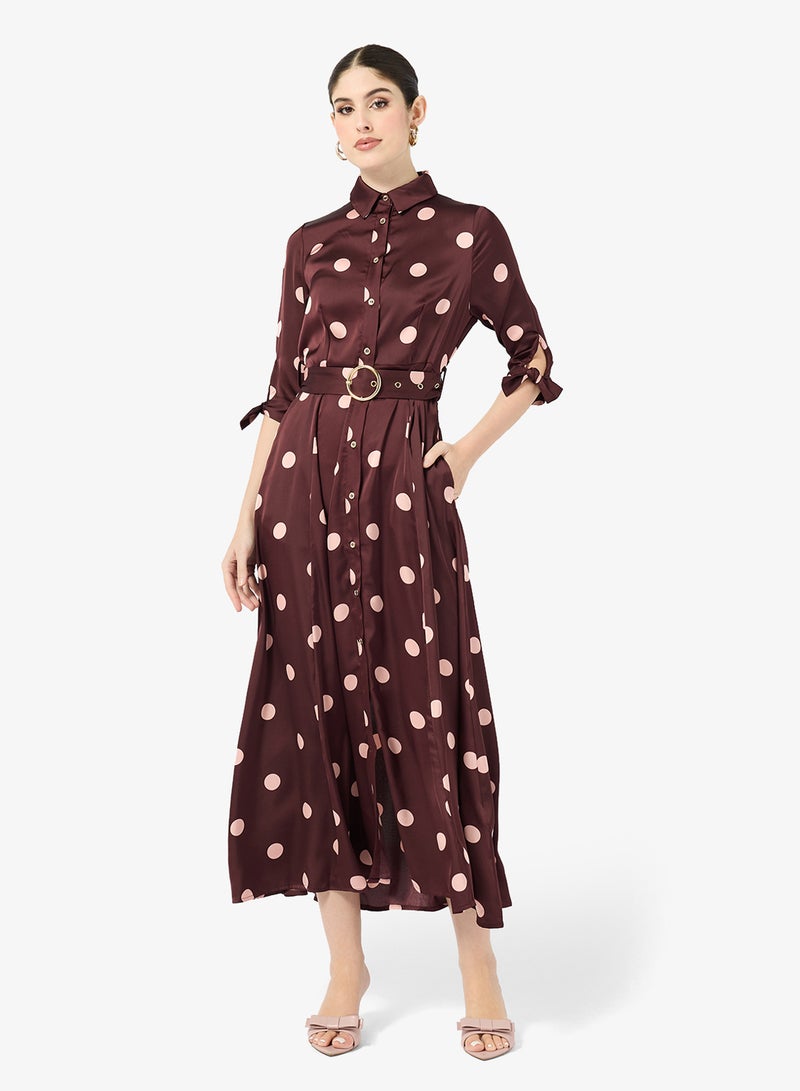 Style Cheat Belted Polka Dot Shirt Dress - Image 4